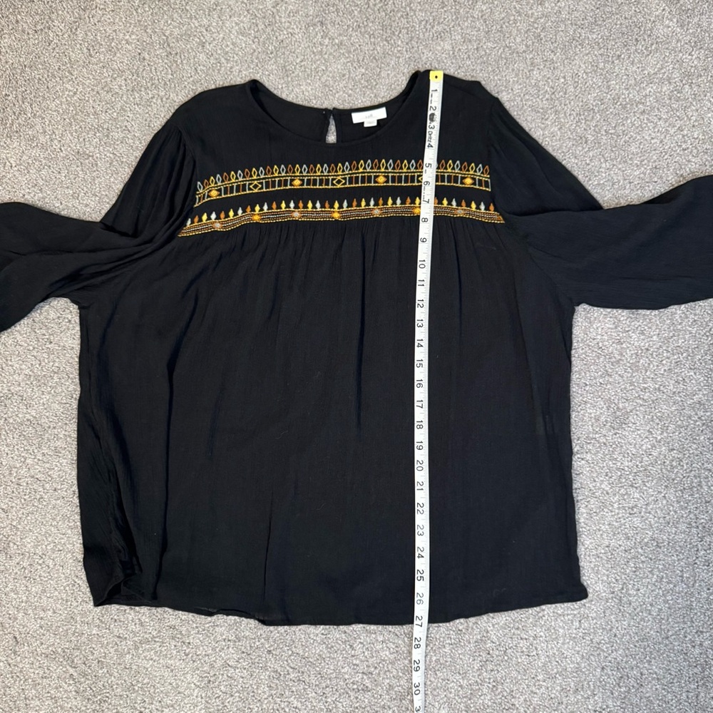 J. Jill Black Blouse with Gold Embroidery - Picture 7 of 9